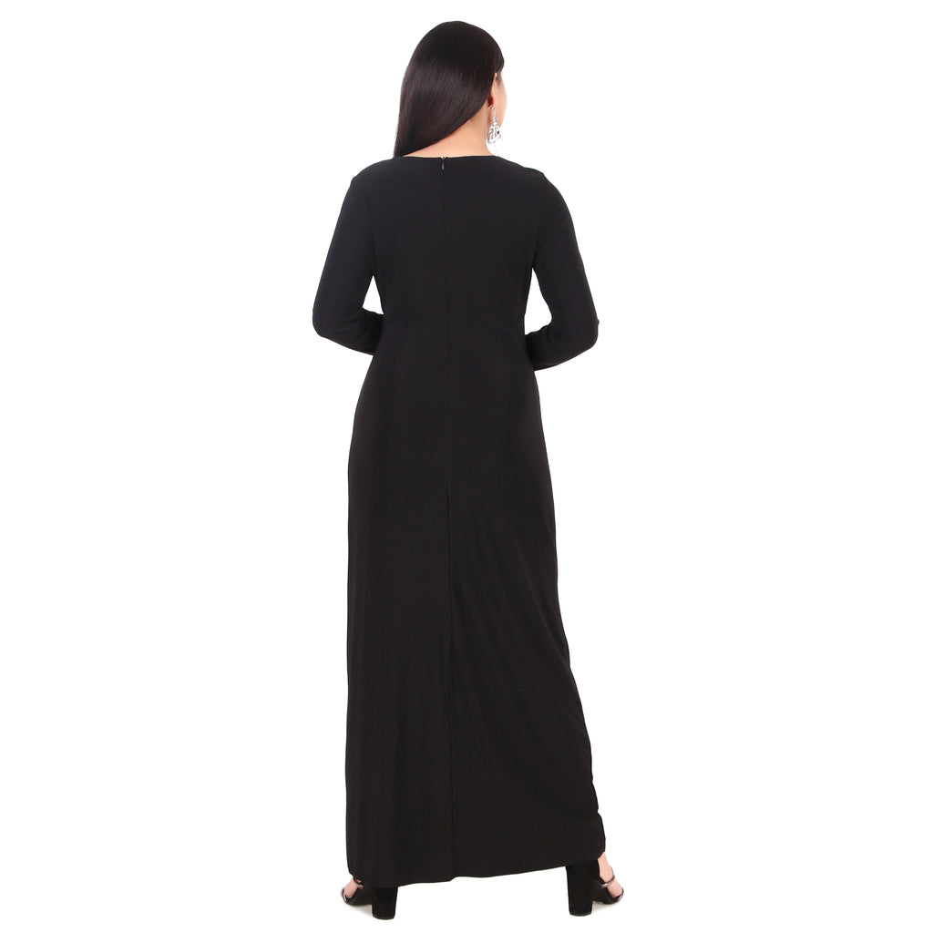 Black Rhinestone Slit Maxi Dress