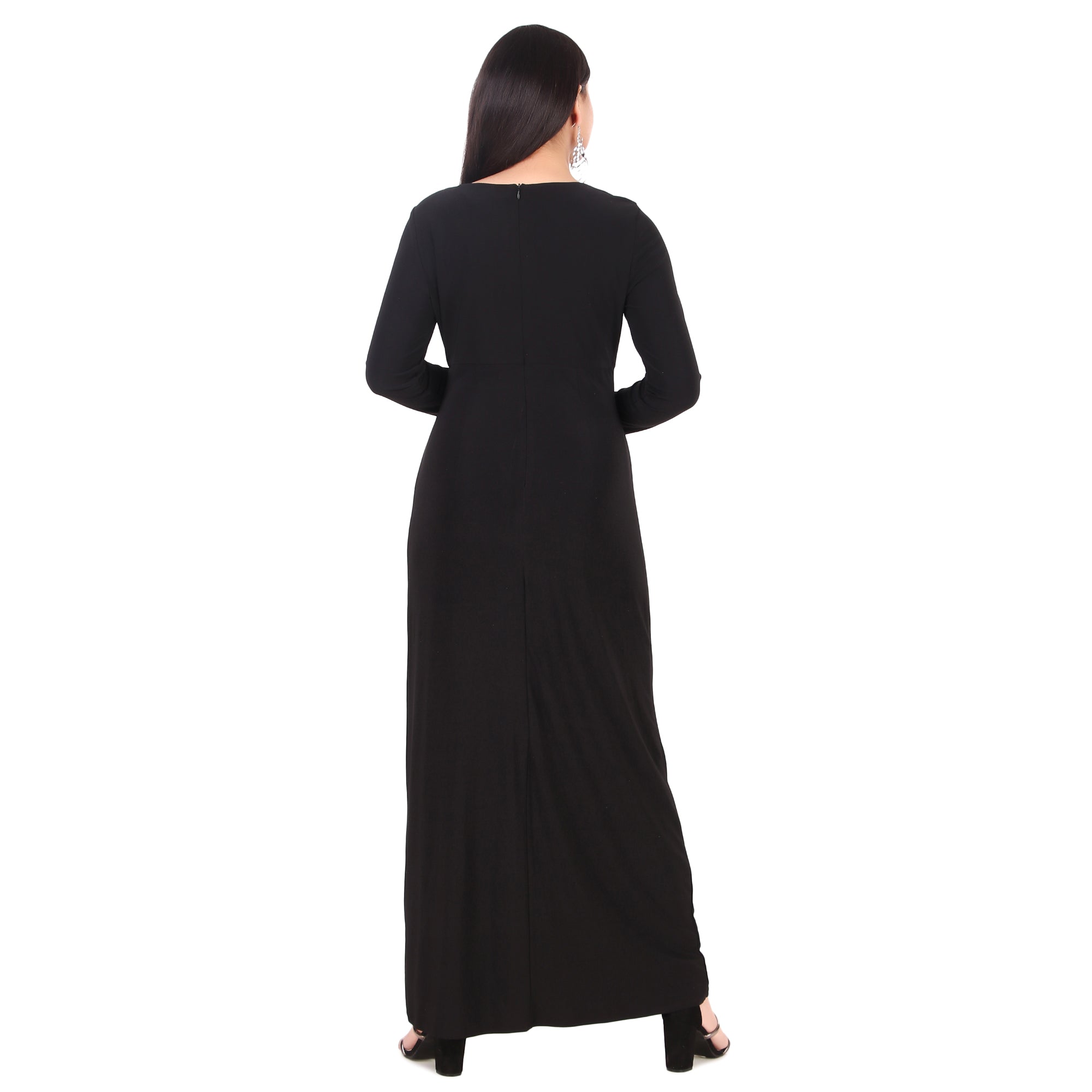 Black Rhinestone Slit Maxi Dress