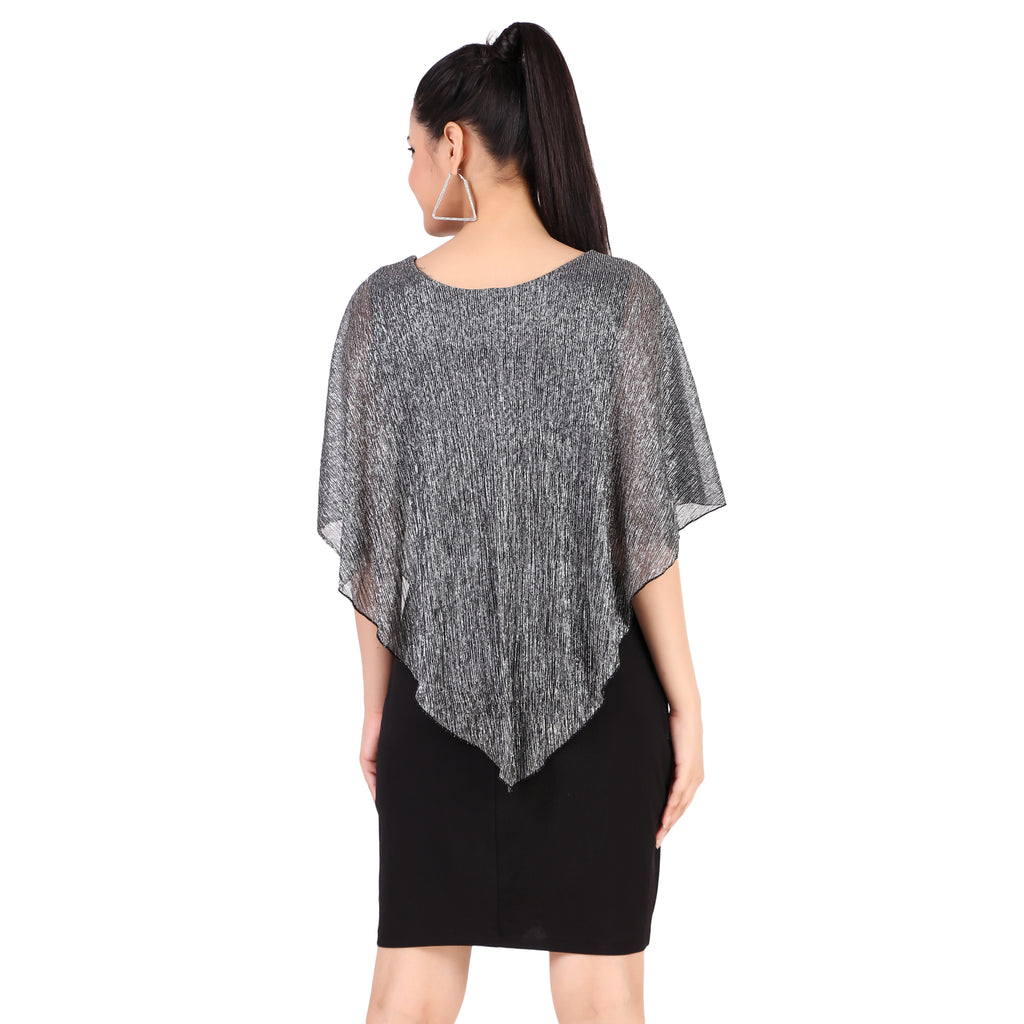 Metallic Overlay Asymmetric Dress