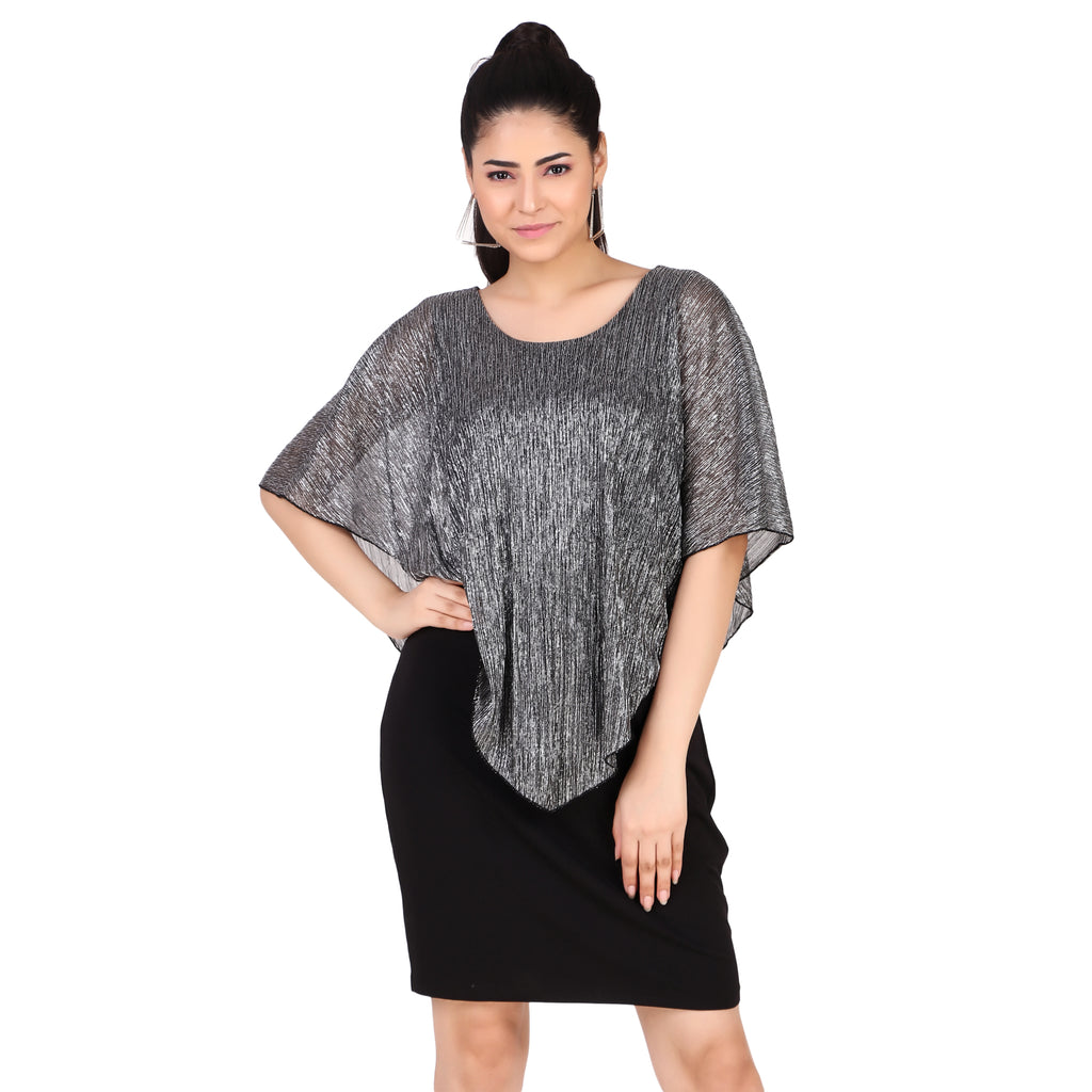 Metallic Overlay Asymmetric Dress