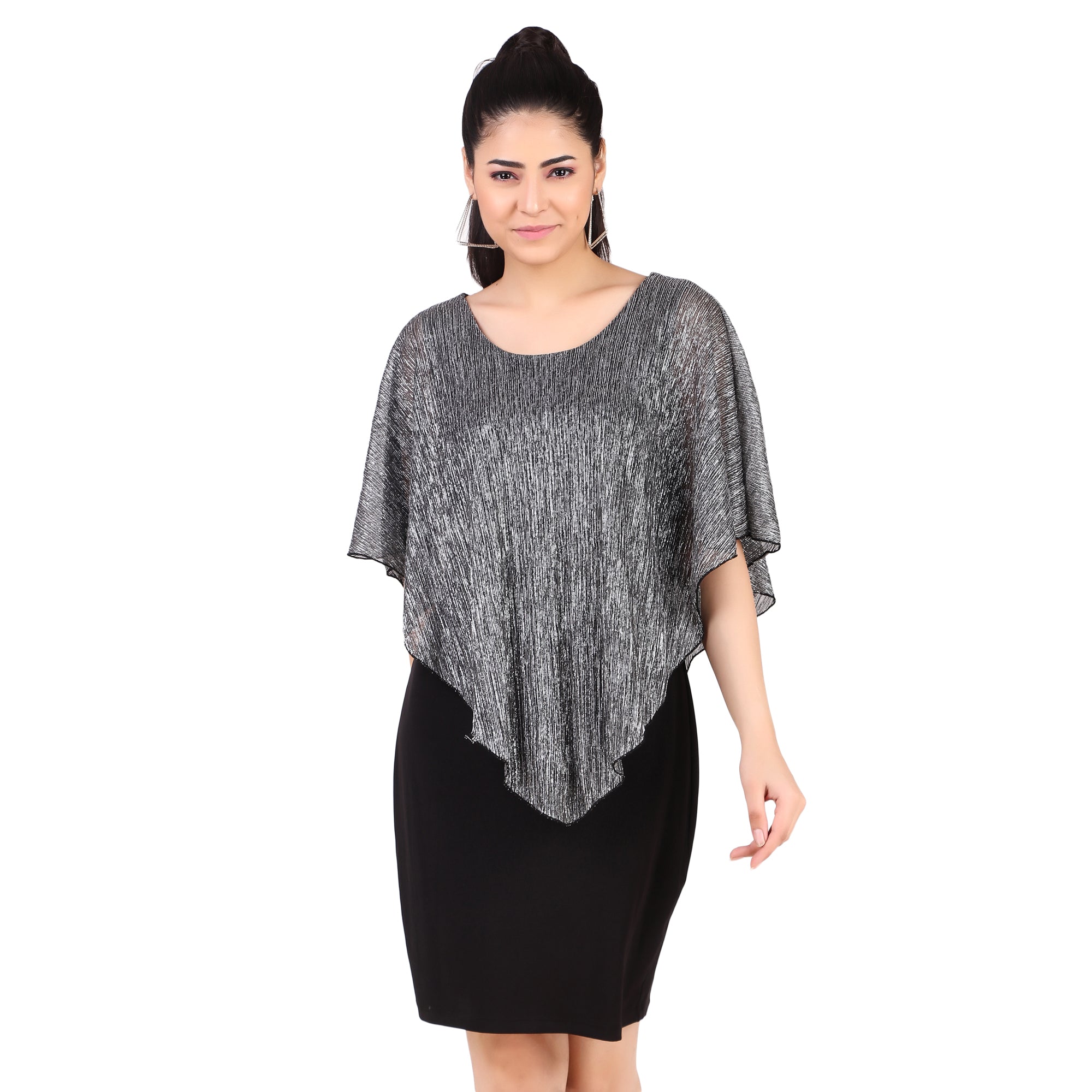 Metallic Overlay Asymmetric Dress