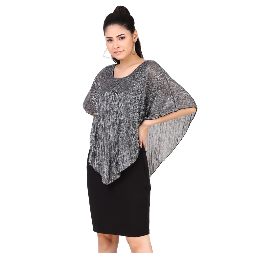 Metallic Overlay Asymmetric Dress