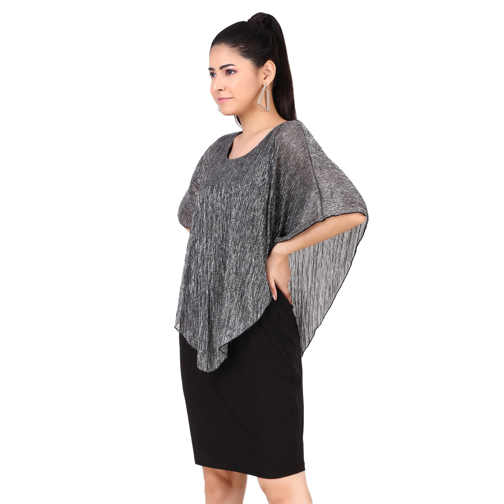 Metallic Overlay Asymmetric Dress