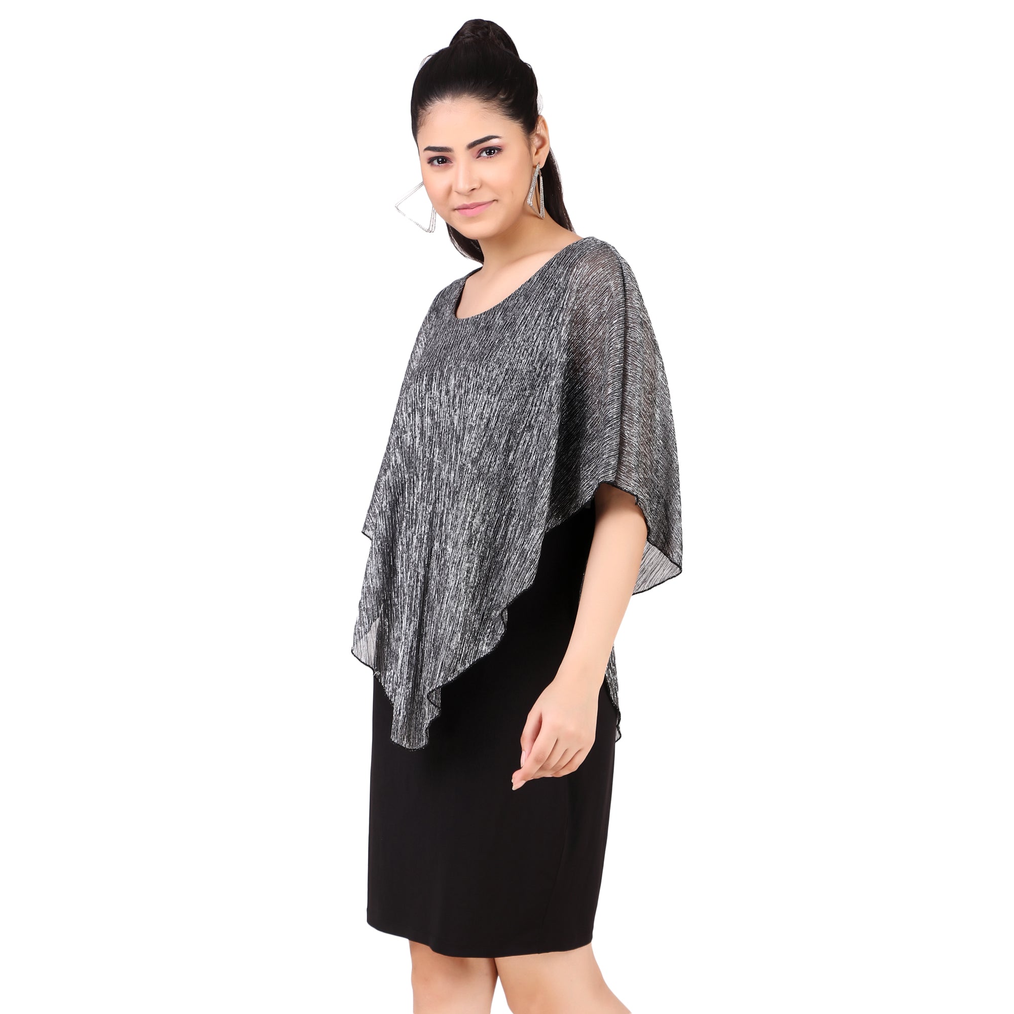 Metallic Overlay Asymmetric Dress