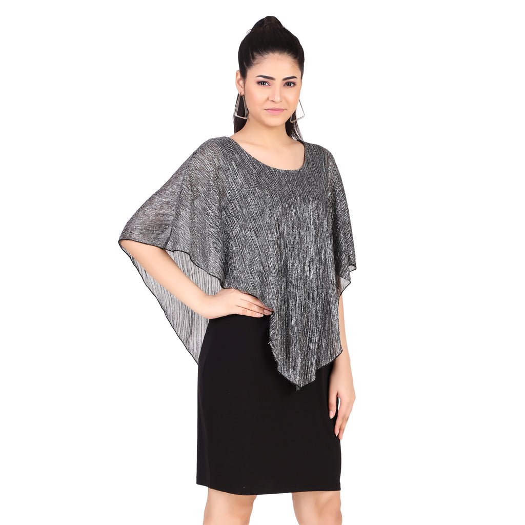Metallic Overlay Asymmetric Dress