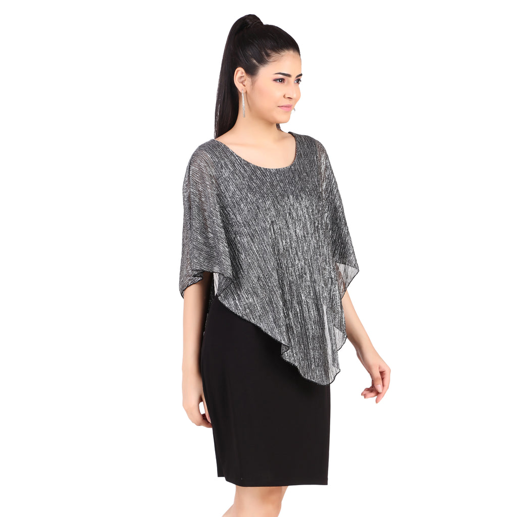 Metallic Overlay Asymmetric Dress