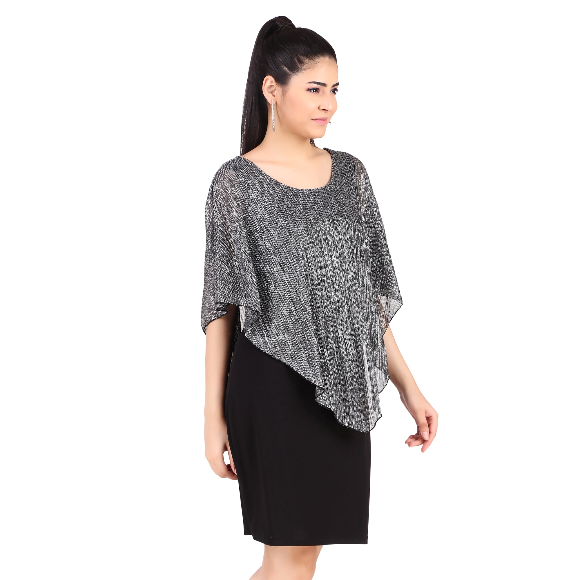 Metallic Overlay Asymmetric Dress