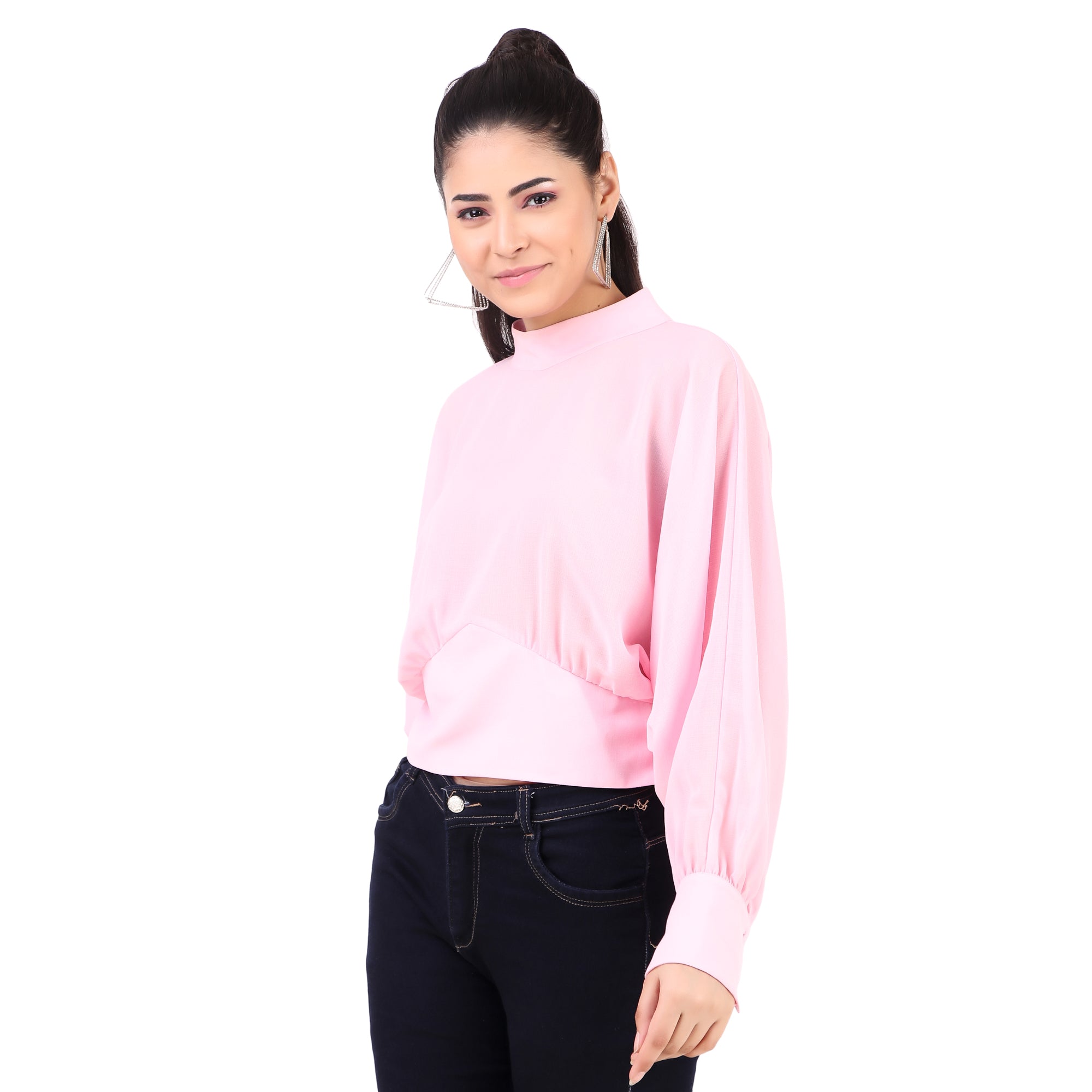 Zara Blush Pink High-Neck Blouse