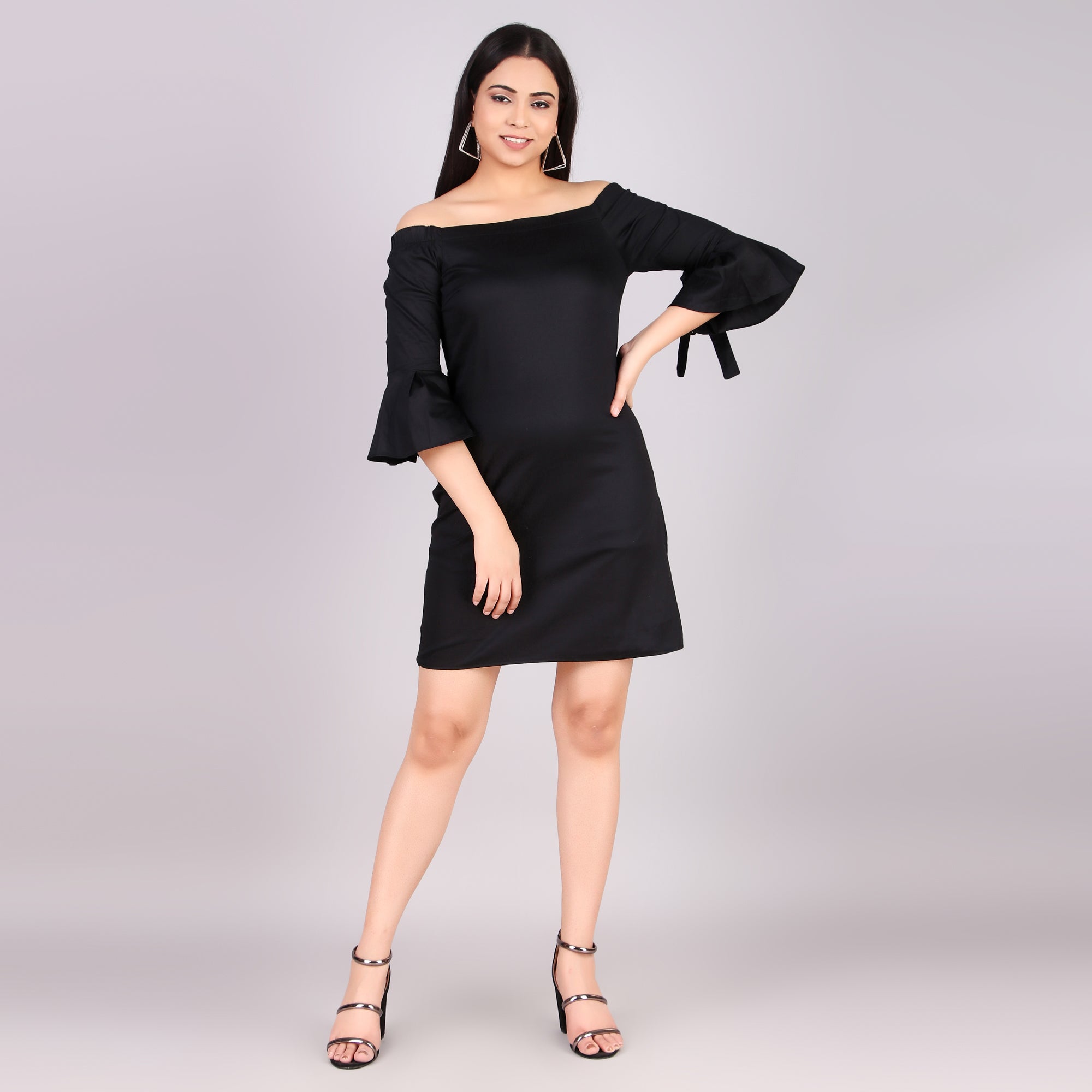H&M Black Off-Shoulder Bell Sleeve Mini Dress
