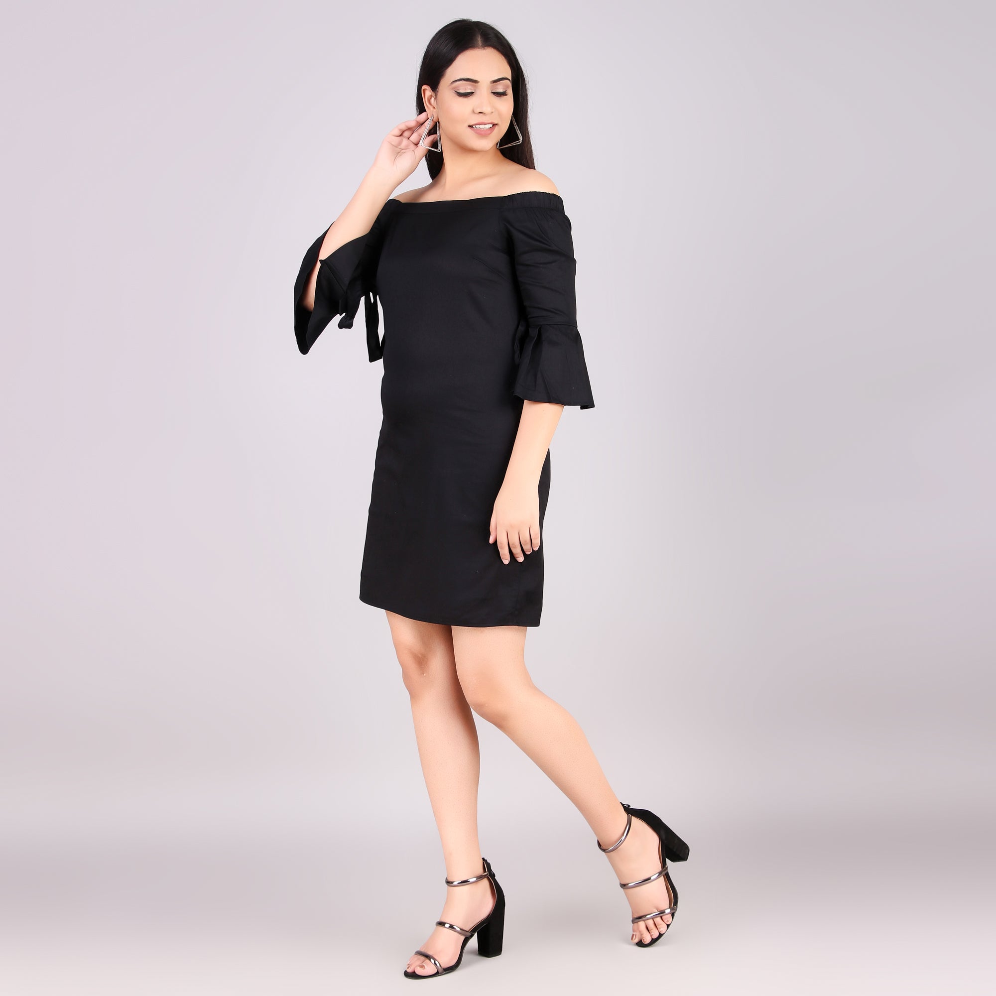 H&M Black Off-Shoulder Bell Sleeve Mini Dress