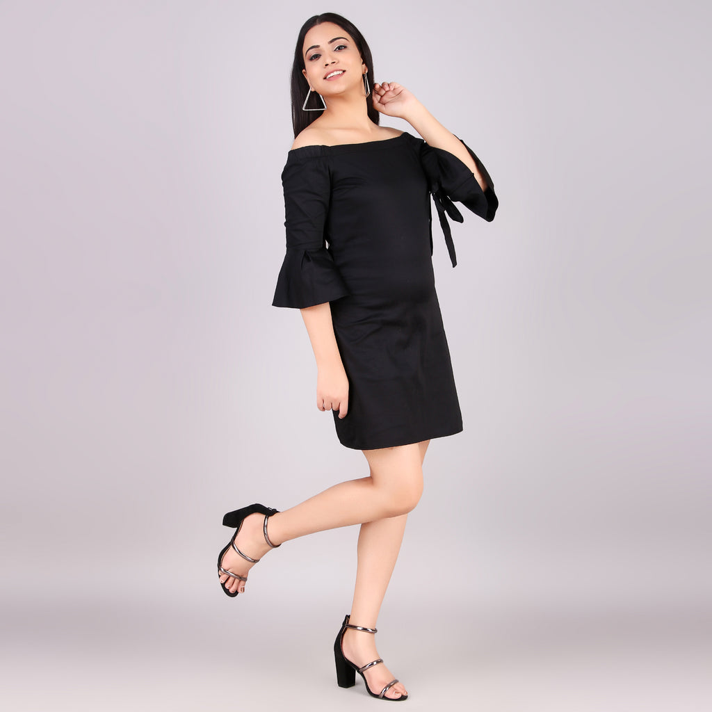 H&M Black Off-Shoulder Bell Sleeve Mini Dress