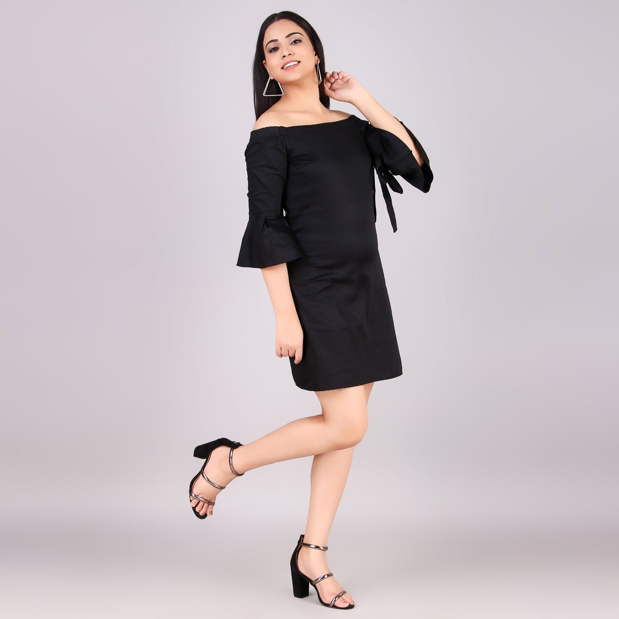 H&M Black Off-Shoulder Bell Sleeve Mini Dress