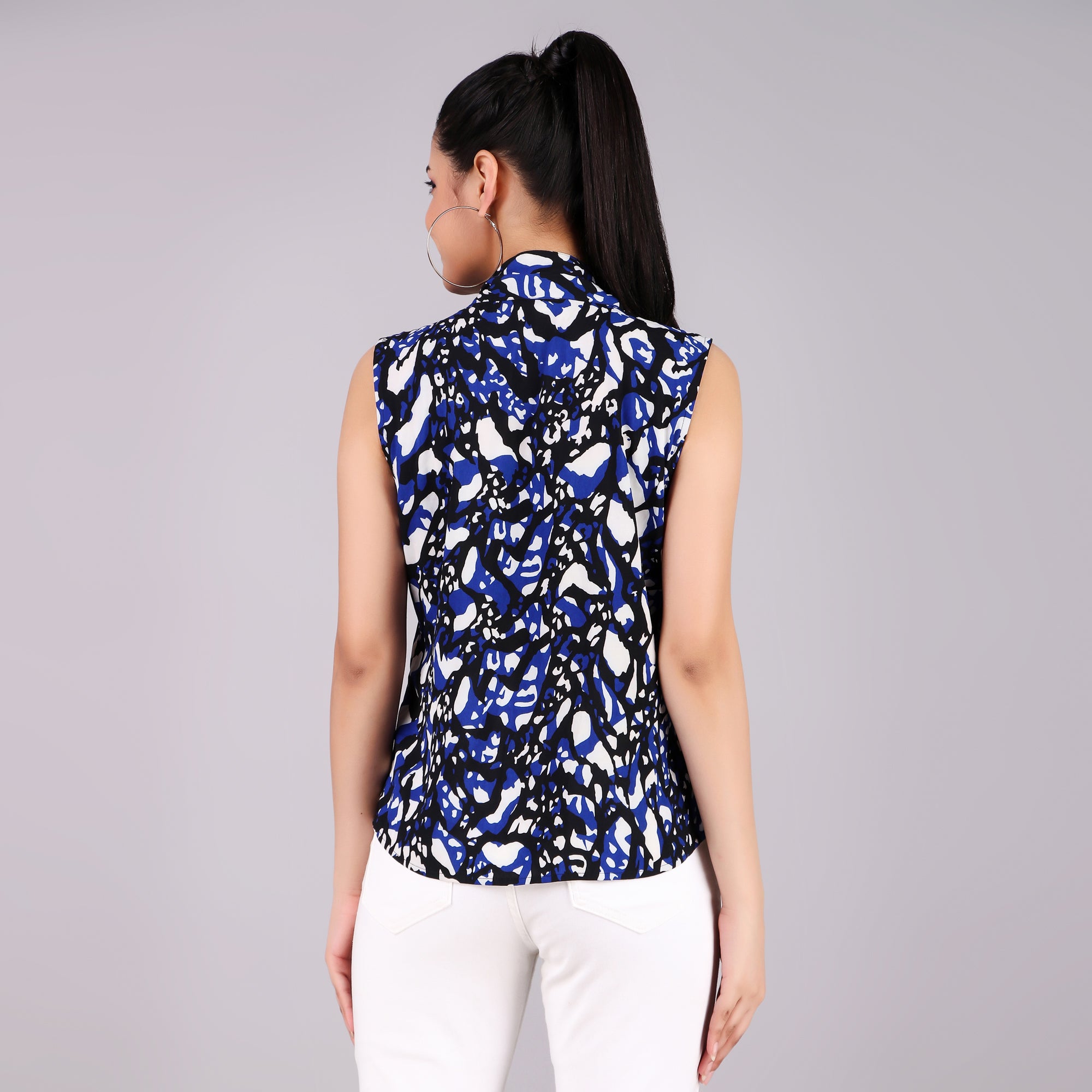 Calvin Klein Abstract Print Tie-Neck Top