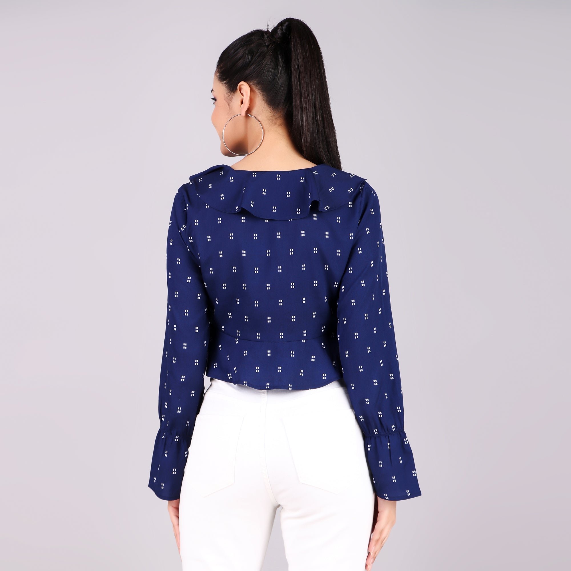 Navy Tie-Front Crop Top