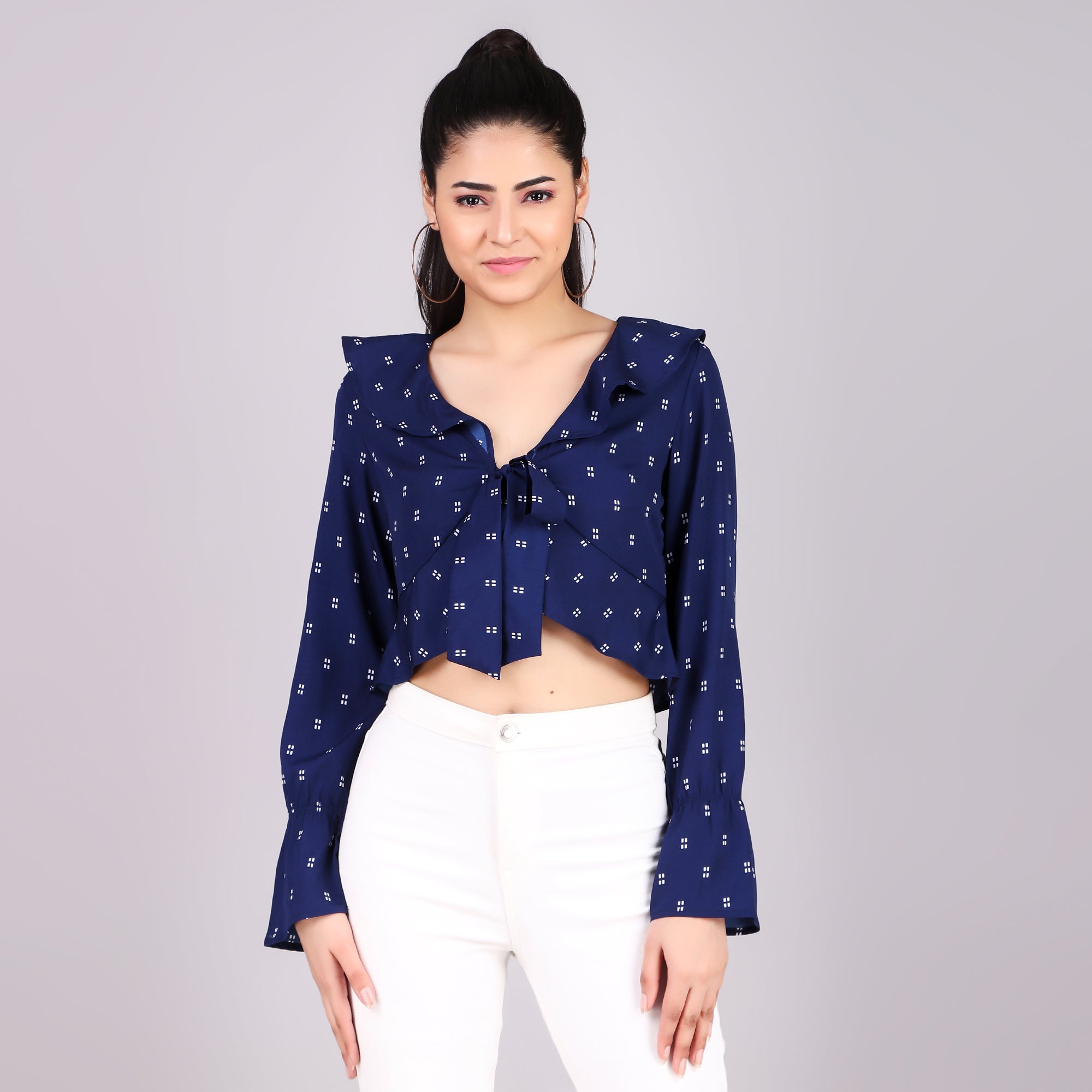 Navy Tie-Front Crop Top