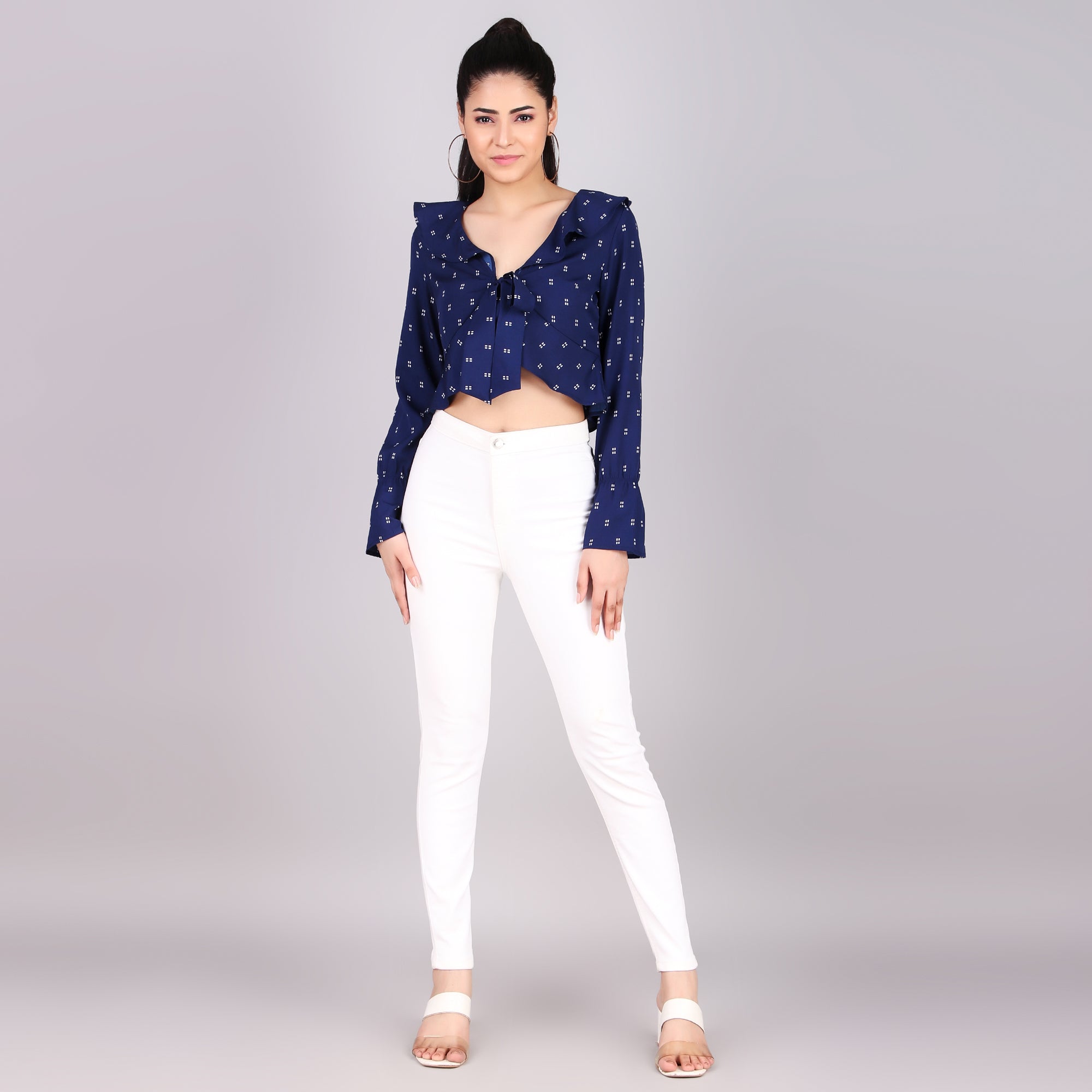 Navy Tie-Front Crop Top
