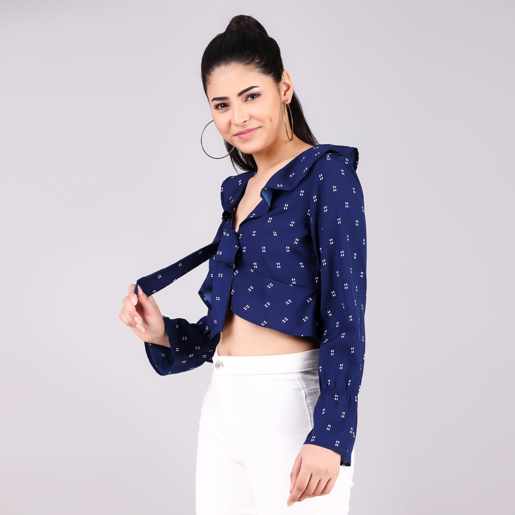 Navy Tie-Front Crop Top
