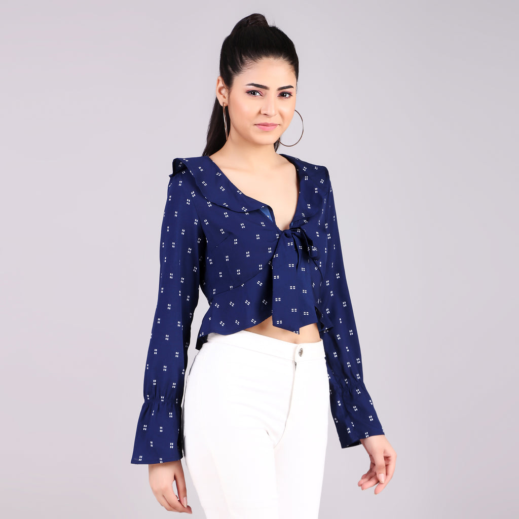 Navy Tie-Front Crop Top