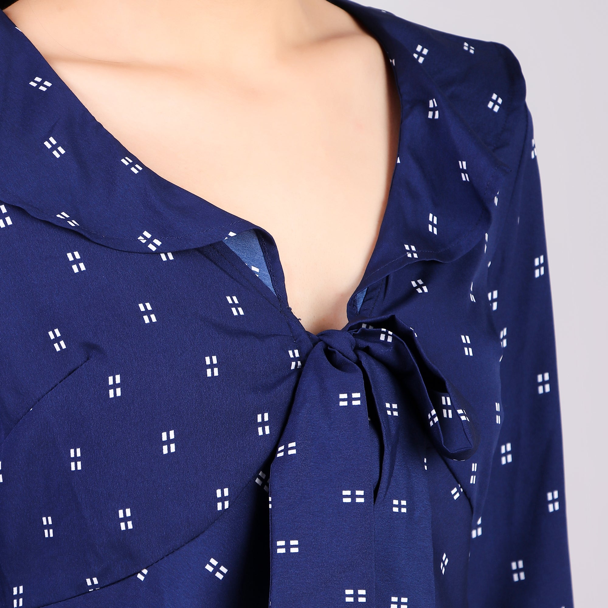 Navy Tie-Front Crop Top
